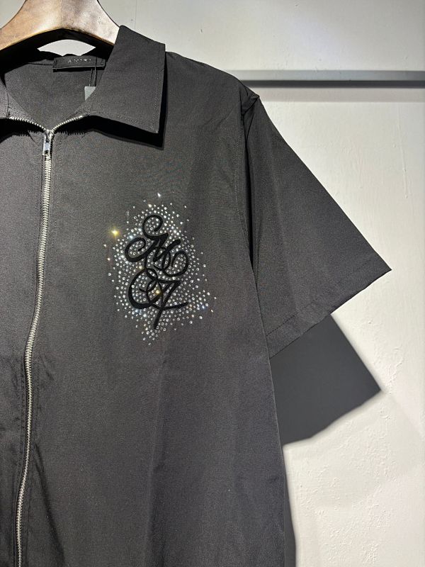 新款 P69元 尼龙双拉链烫钻衬衣 M L XL XXL 黑色 米色