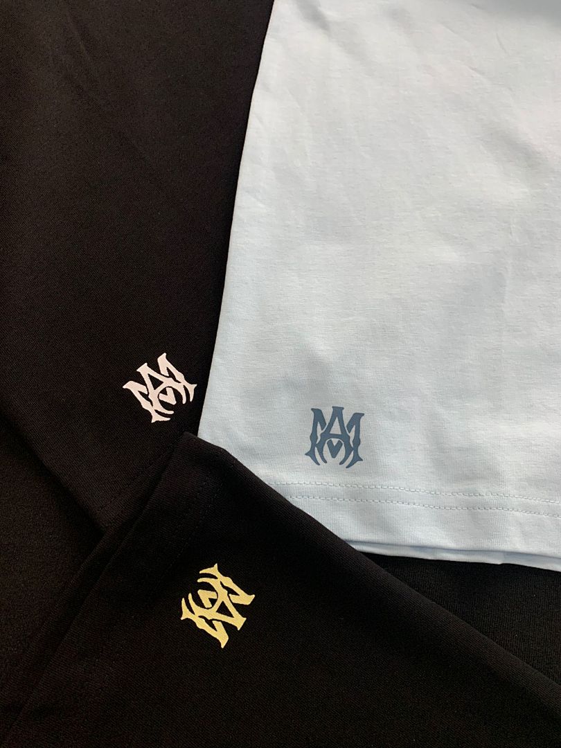 709款P50 面料260克双纱 发泡印花黑印杏 蓝色 黑印黑S M L XL