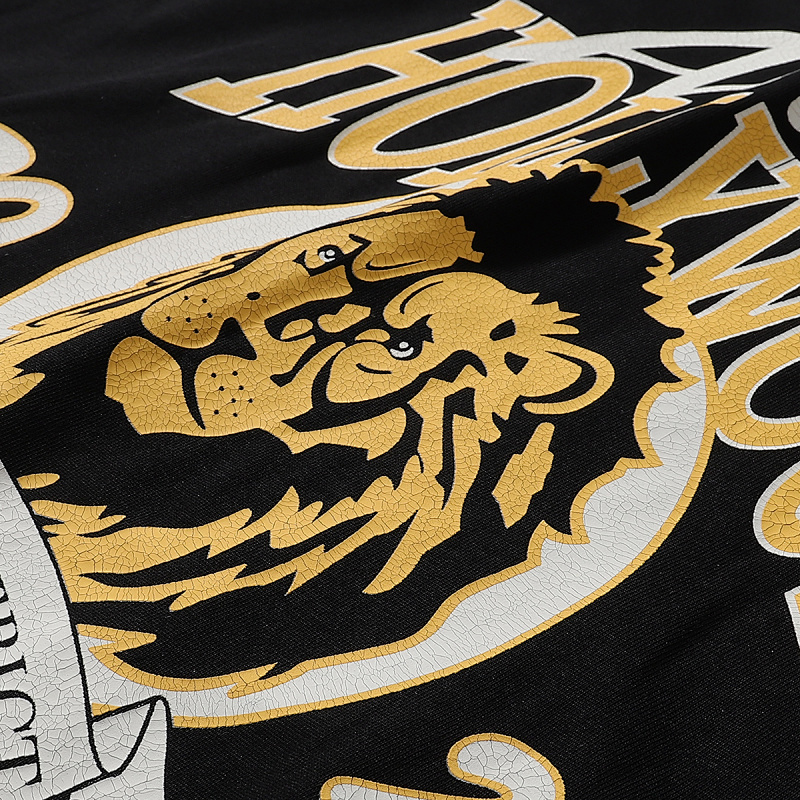 721款P50 面料260克双纱l裂纹印花字母狮子 黑色 S M L XL