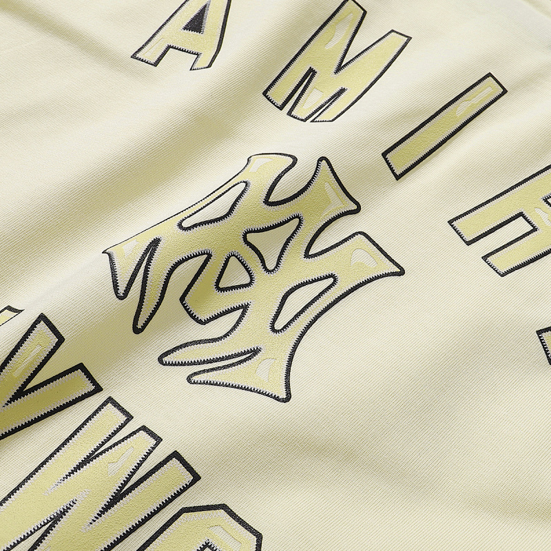 733款P50 面料260克双纱发泡字母 杏色 黑色 S M L XL