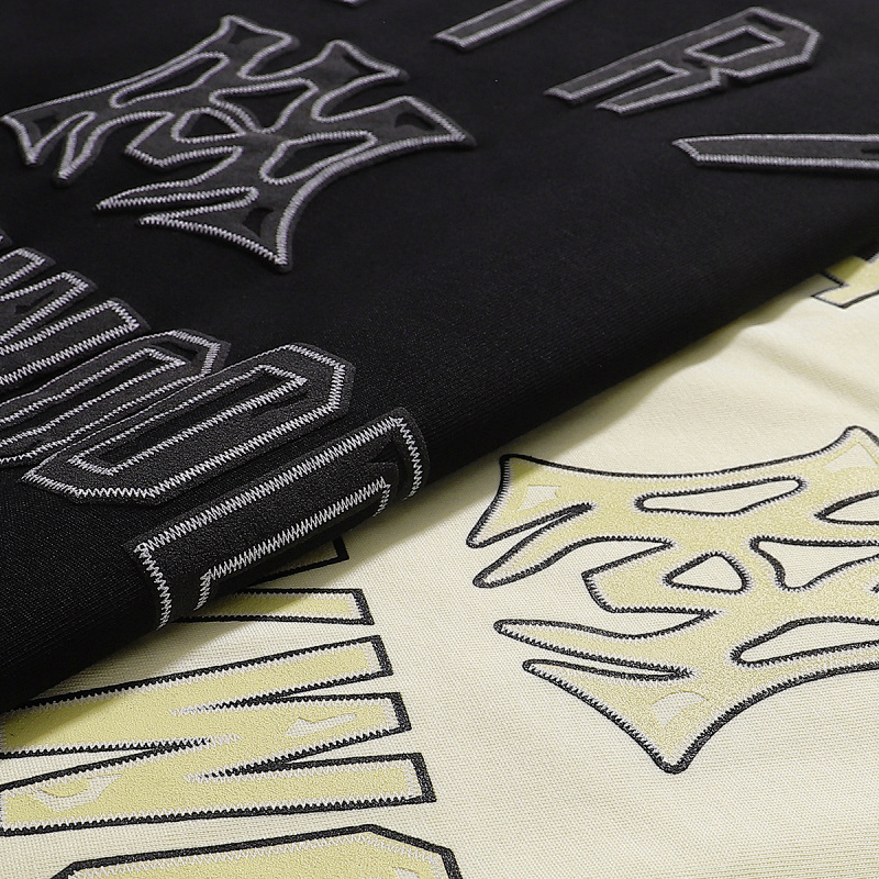 733款P50 面料260克双纱发泡字母 杏色 黑色 S M L XL
