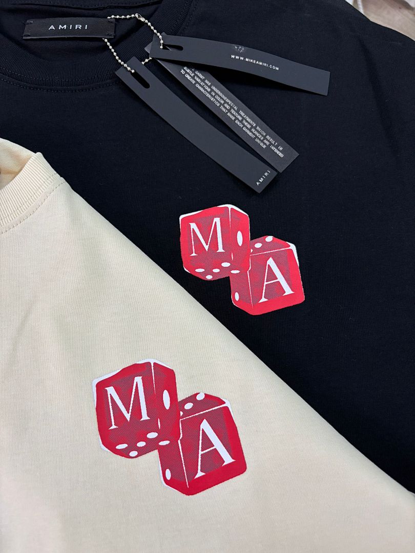 734款P47 面料260克双纱字母骰子 杏色 黑色 S M L XL