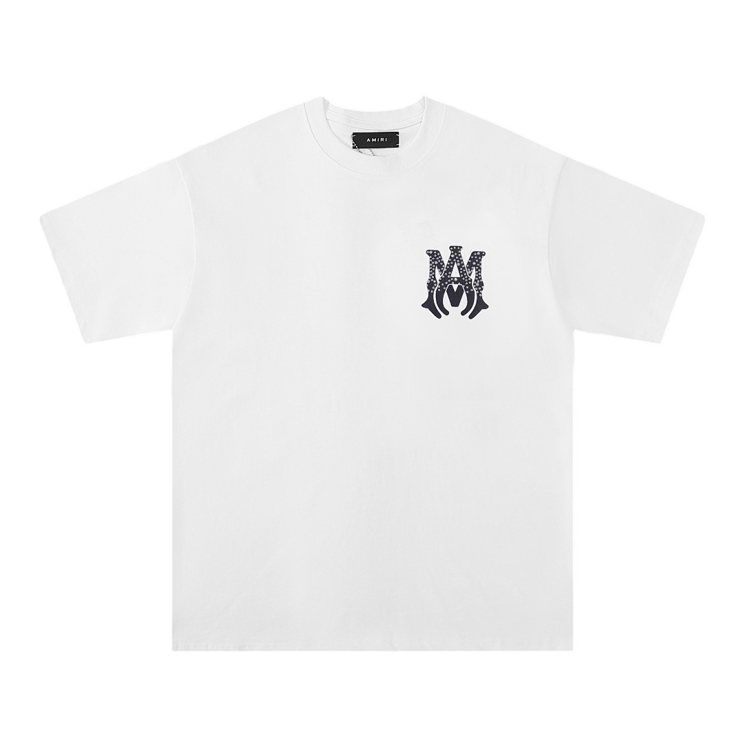 736款P53 面料260克双纱字母烫银粒 白色 黑色 S M L XL