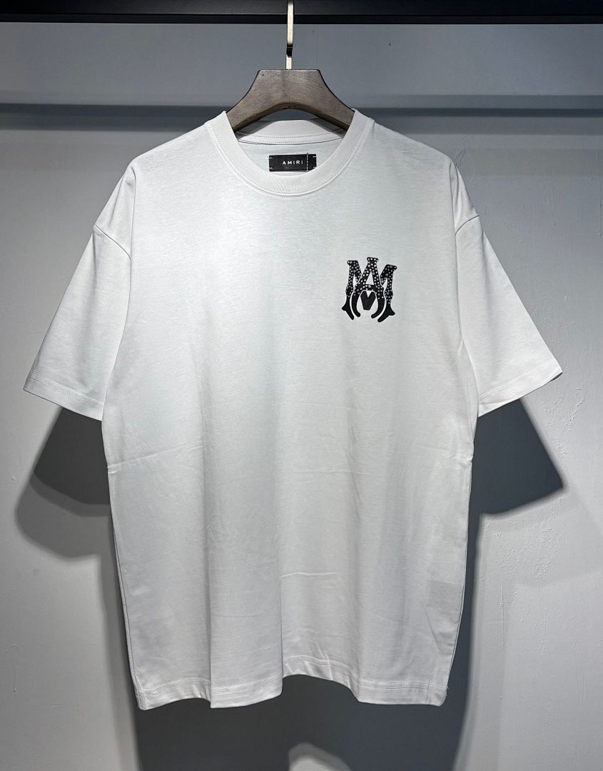 736款P53 面料260克双纱字母烫银粒 白色 黑色 S M L XL