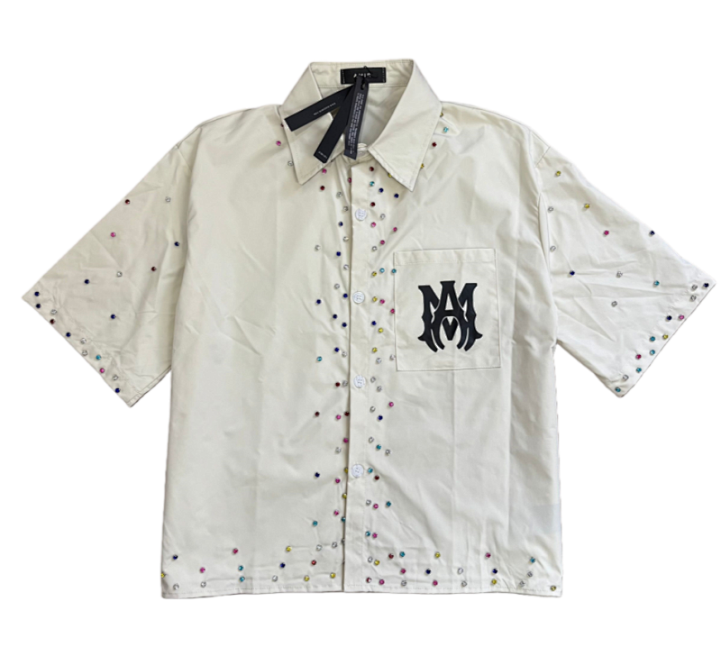 5163款 P73元 尼龙彩色钻衬衣 M L XL 白色 黑色 杏色