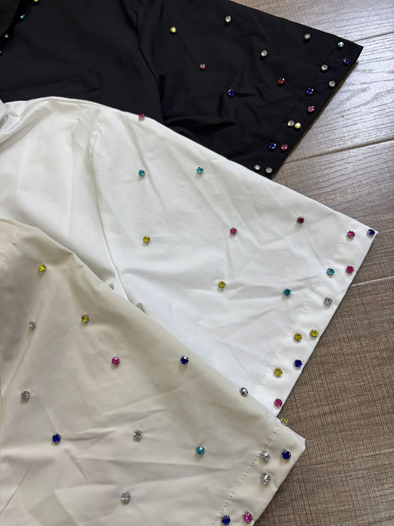 5163款 P73元 尼龙彩色钻衬衣 M L XL 白色 黑色 杏色