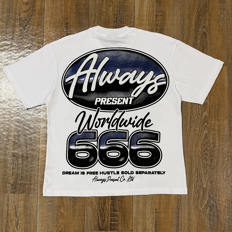 编号203    批55   ALWAYS-PRESENT  Champion T-Shirt 2026美国洛杉矶最新街头潮牌印花烫钻短袖T恤 码数：S  M  L  XL