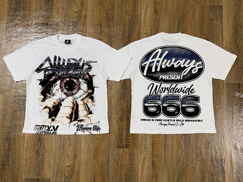 编号203    批55   ALWAYS-PRESENT  Champion T-Shirt 2026美国洛杉矶最新街头潮牌印花烫钻短袖T恤 码数：S  M  L  XL