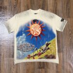 编号517    批70  RoughPlay Champion T-Shirt 2026美国洛杉矶最新街头潮牌白墨直喷烫钻洗水做旧短袖T恤 码数：S  M  L  XL