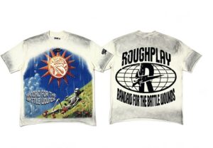编号517    批70  RoughPlay Champion T-Shirt 2026美国洛杉矶最新街头潮牌白墨直喷烫钻洗水做旧短袖T恤 码数：S  M  L  XL