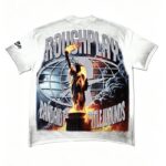编号516    批72   RoughPlay Champion T-Shirt 2026美国洛杉矶最新街头潮牌白墨直喷烫钻洗水做旧短袖T恤 码数：S  M  L  XL