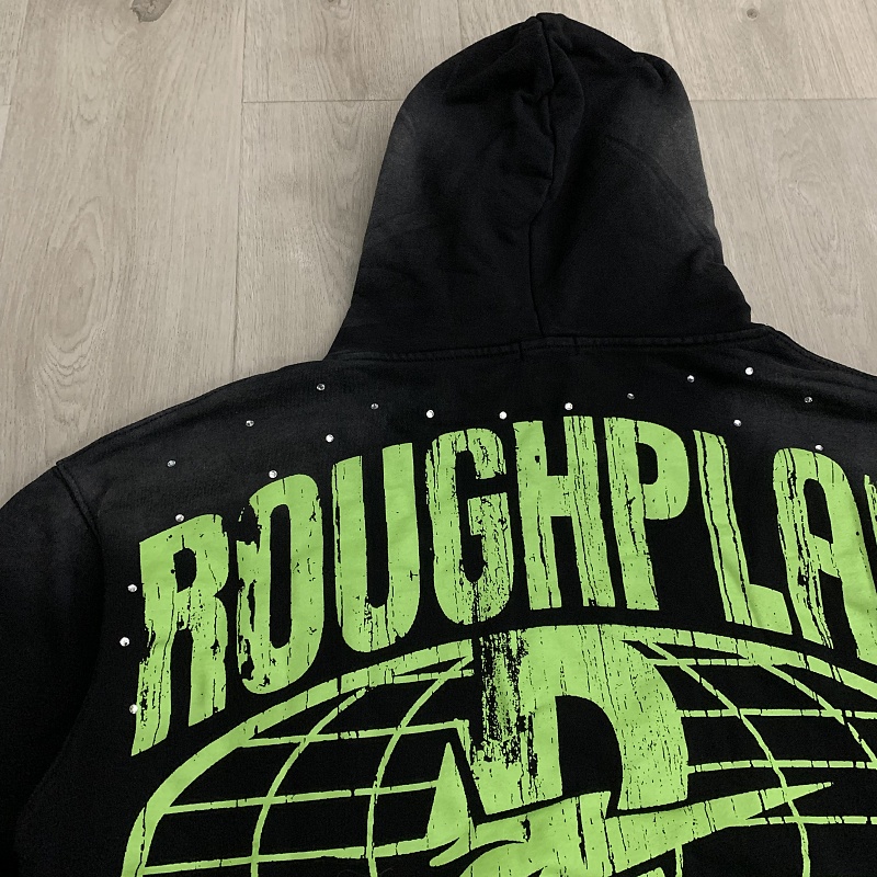 R129# P123 RoughPlay Can't Feel My Face Hoodie2026最新潮牌烫钻纯棉帽衫卫衣