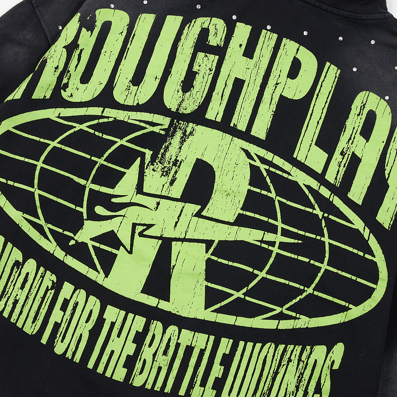 R129# P123 RoughPlay Can't Feel My Face Hoodie2026最新潮牌烫钻纯棉帽衫卫衣