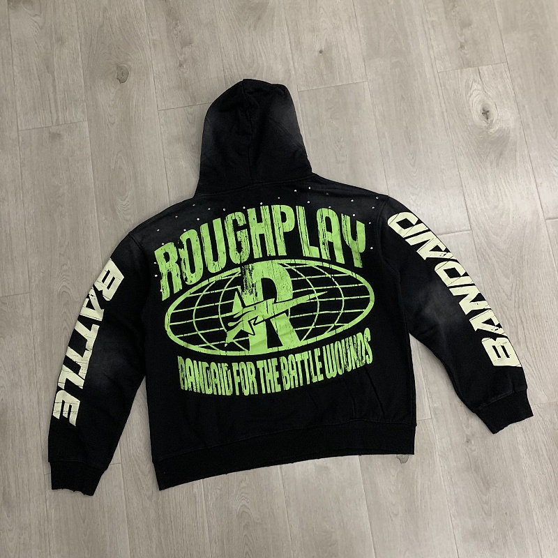 R129# P123 RoughPlay Can't Feel My Face Hoodie2026最新潮牌烫钻纯棉帽衫卫衣
