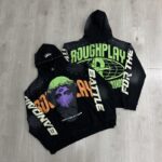 R129# P123 RoughPlay Can't Feel My Face Hoodie2026最新潮牌烫钻纯棉帽衫卫衣