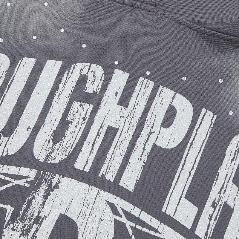 R128# P123 RoughPlay Can't Feel My Face Hoodie2026最新潮牌烫钻纯棉帽衫卫衣
