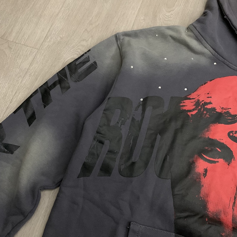 R128# P123 RoughPlay Can't Feel My Face Hoodie2026最新潮牌烫钻纯棉帽衫卫衣