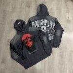 R128# P123 RoughPlay Can't Feel My Face Hoodie2026最新潮牌烫钻纯棉帽衫卫衣