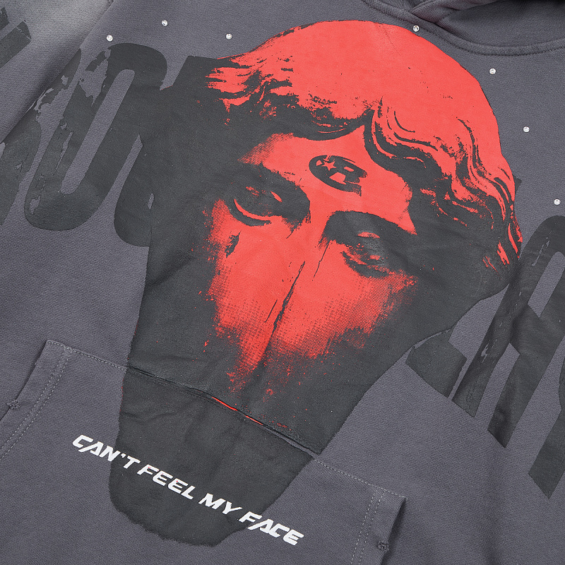 R128# P123 RoughPlay Can't Feel My Face Hoodie2026最新潮牌烫钻纯棉帽衫卫衣