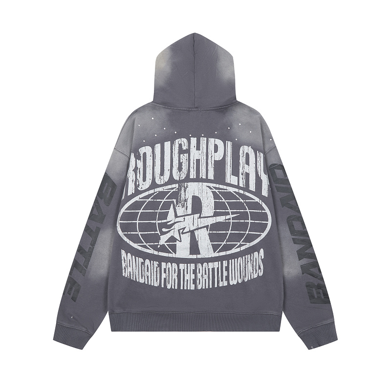 R128# P123 RoughPlay Can't Feel My Face Hoodie2026最新潮牌烫钻纯棉帽衫卫衣
