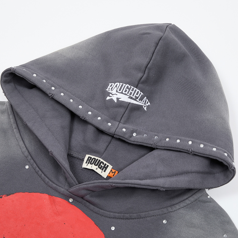 R128# P123 RoughPlay Can't Feel My Face Hoodie2026最新潮牌烫钻纯棉帽衫卫衣