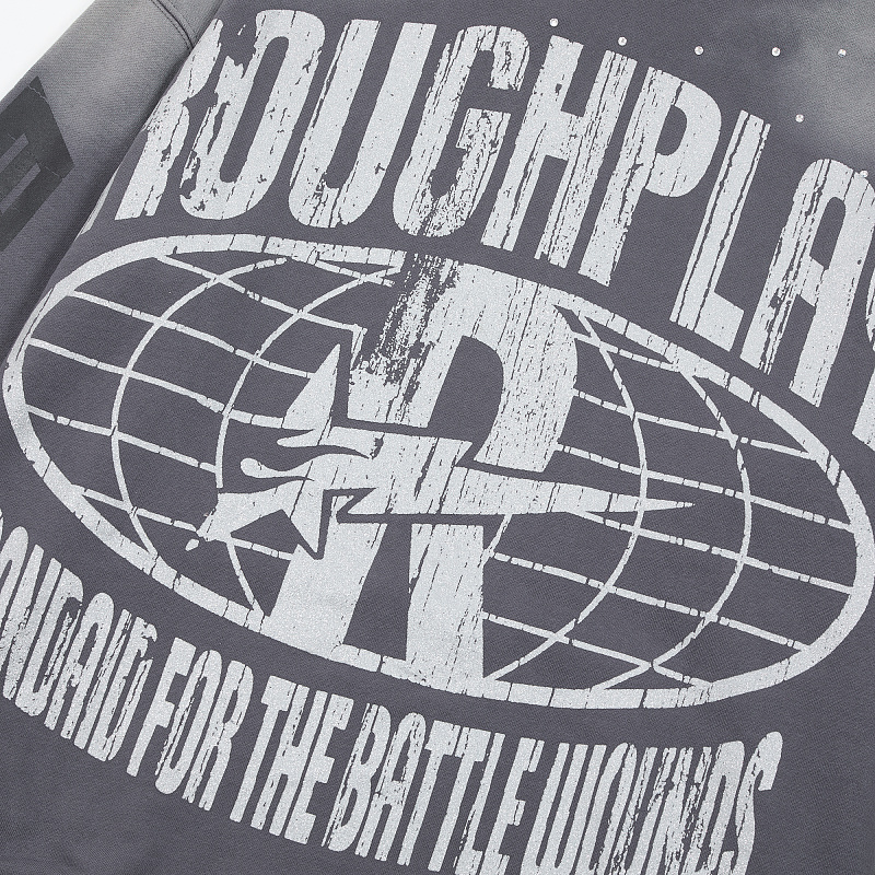 R128# P123 RoughPlay Can't Feel My Face Hoodie2026最新潮牌烫钻纯棉帽衫卫衣
