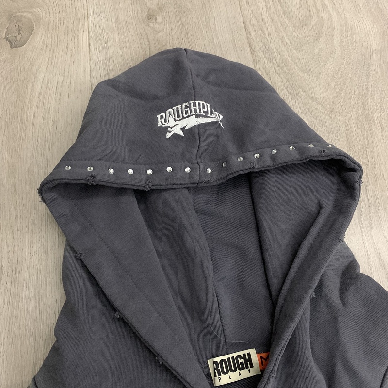 R128# P123 RoughPlay Can't Feel My Face Hoodie2026最新潮牌烫钻纯棉帽衫卫衣