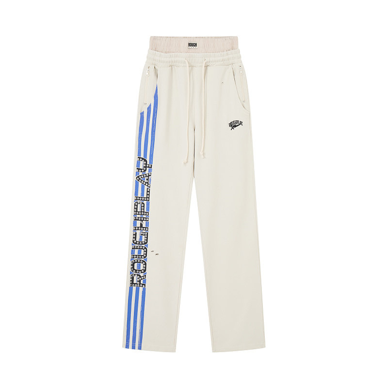 R122# P120 RoughPlay Double SweatPants2026最新欧美潮牌烫钻绣花纯棉休闲长裤卫裤
