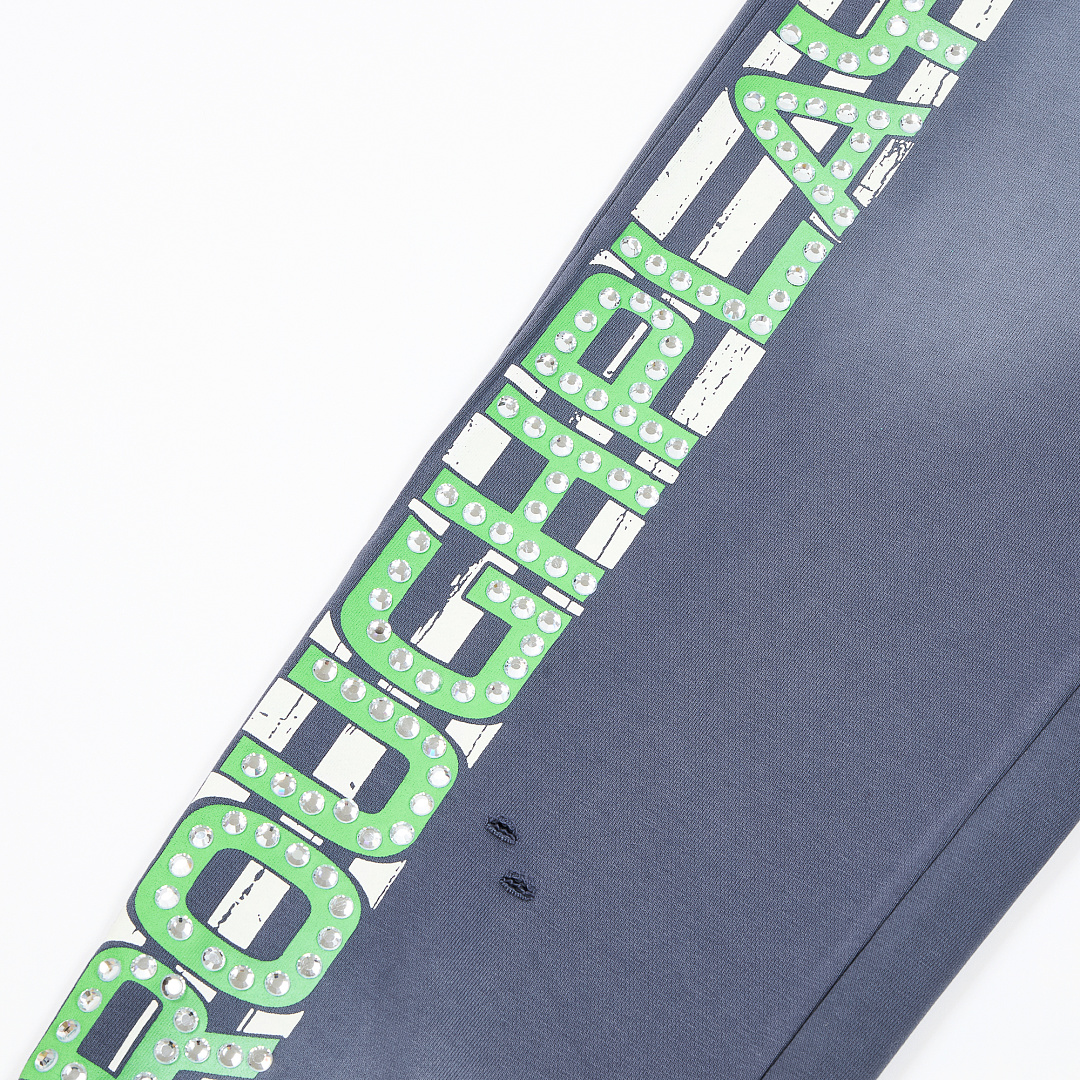 R122# P120 RoughPlay Double SweatPants2026最新欧美潮牌烫钻绣花纯棉休闲长裤卫裤
