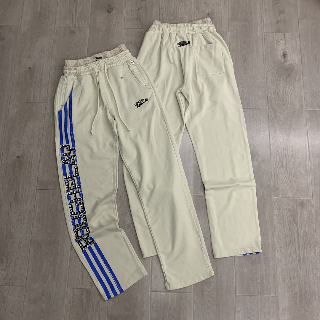 R122# P120 RoughPlay Double SweatPants2026最新欧美潮牌烫钻绣花纯棉休闲长裤卫裤