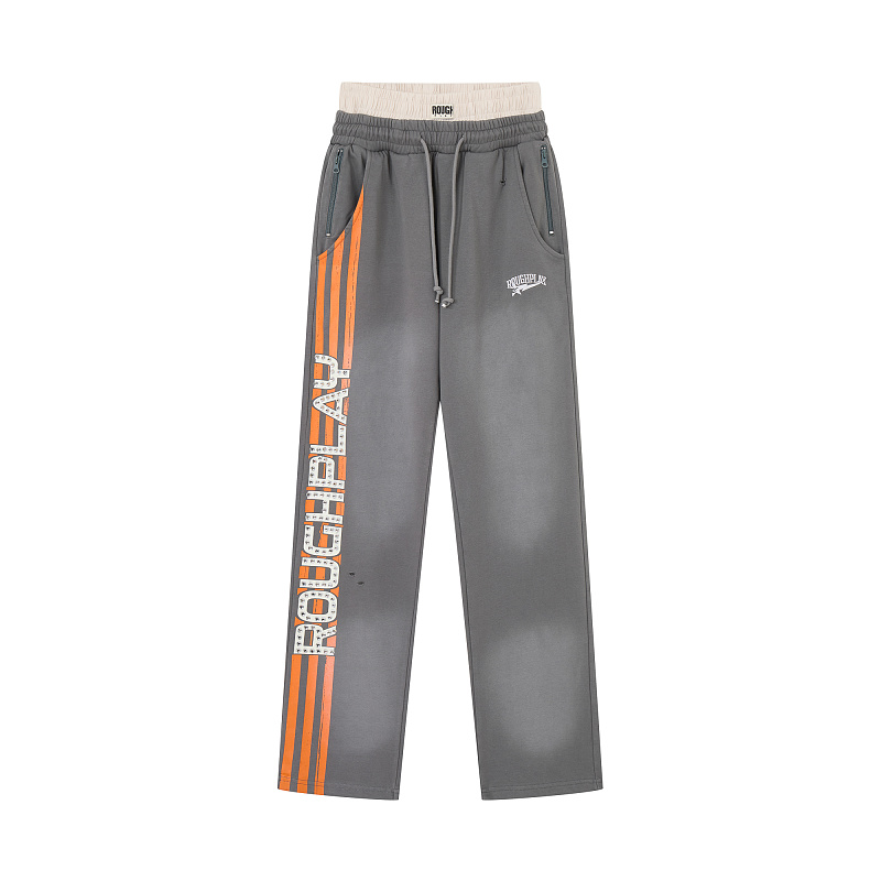 R122# P120 RoughPlay Double SweatPants2026最新欧美潮牌烫钻绣花纯棉休闲长裤卫裤