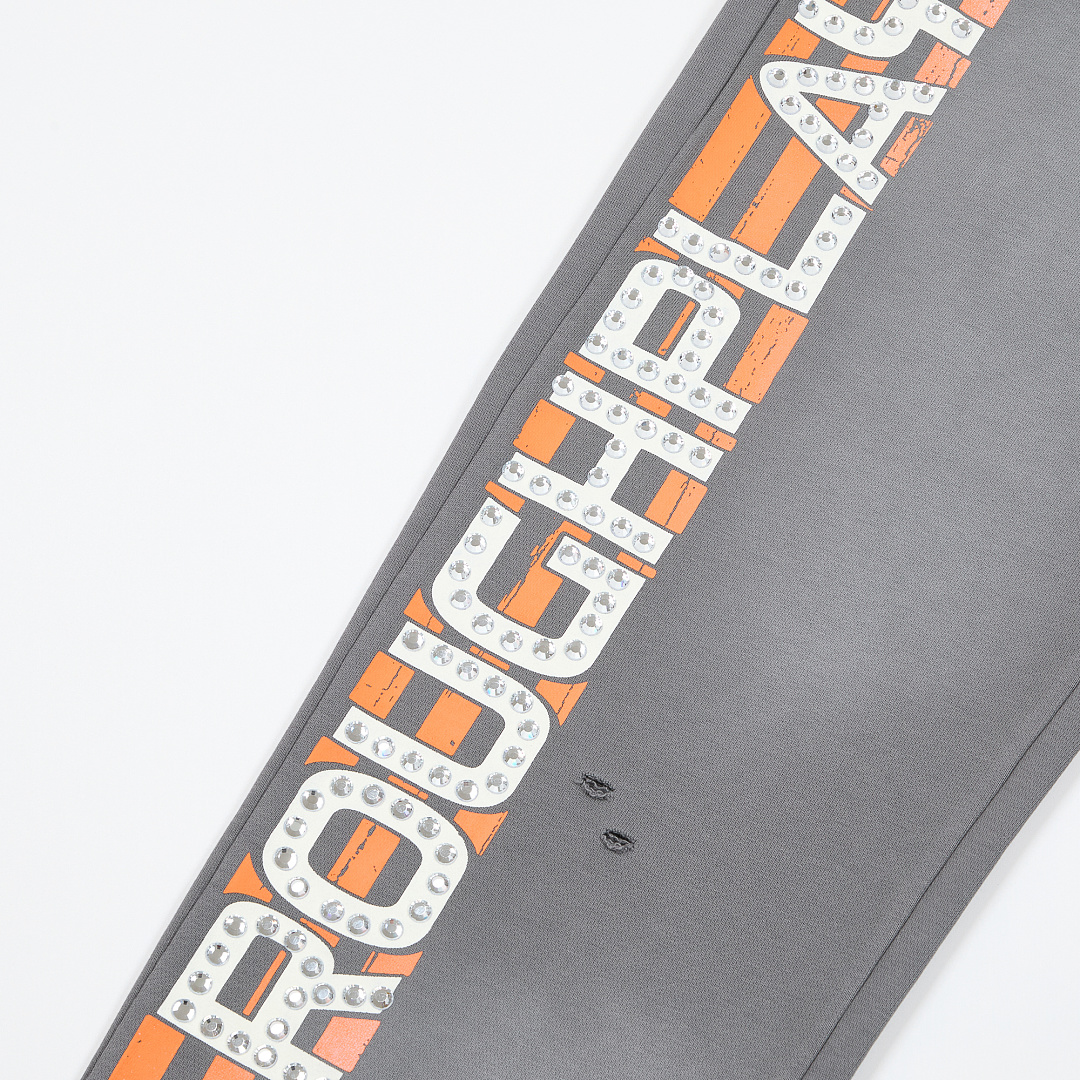 R122# P120 RoughPlay Double SweatPants2026最新欧美潮牌烫钻绣花纯棉休闲长裤卫裤