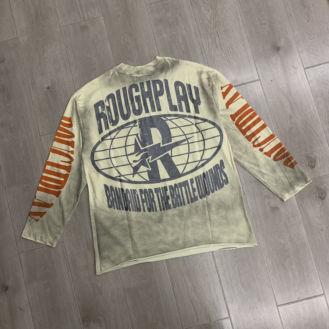 R817# P80 Rough Play Warning Long Sleeve Shirt洛杉矶最新潮牌烫钻长袖T恤