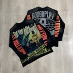 R817# P80 Rough Play Warning Long Sleeve Shirt洛杉矶最新潮牌烫钻长袖T恤