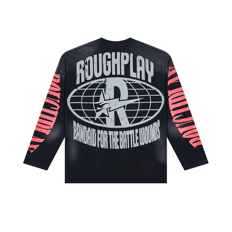 R817# P80 Rough Play Warning Long Sleeve Shirt洛杉矶最新潮牌烫钻长袖T恤