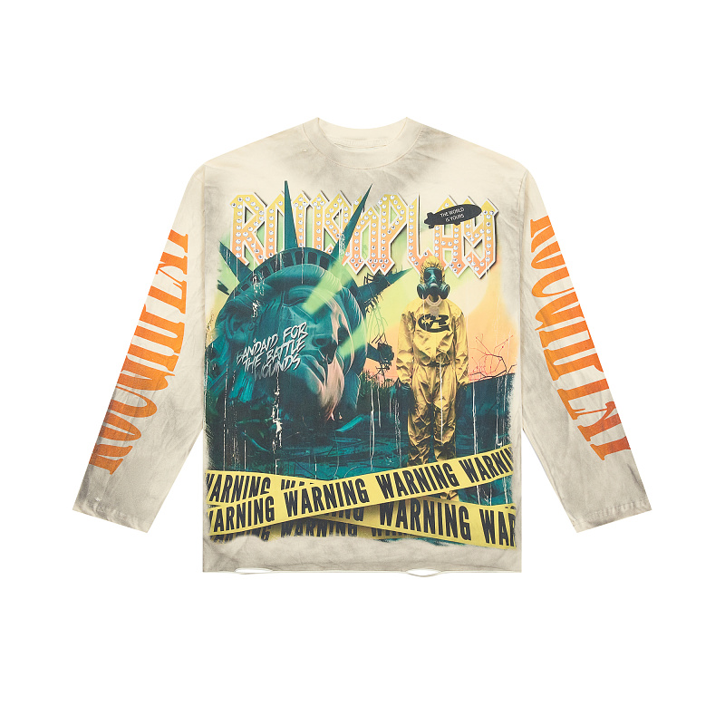 R817# P80 Rough Play Warning Long Sleeve Shirt洛杉矶最新潮牌烫钻长袖T恤