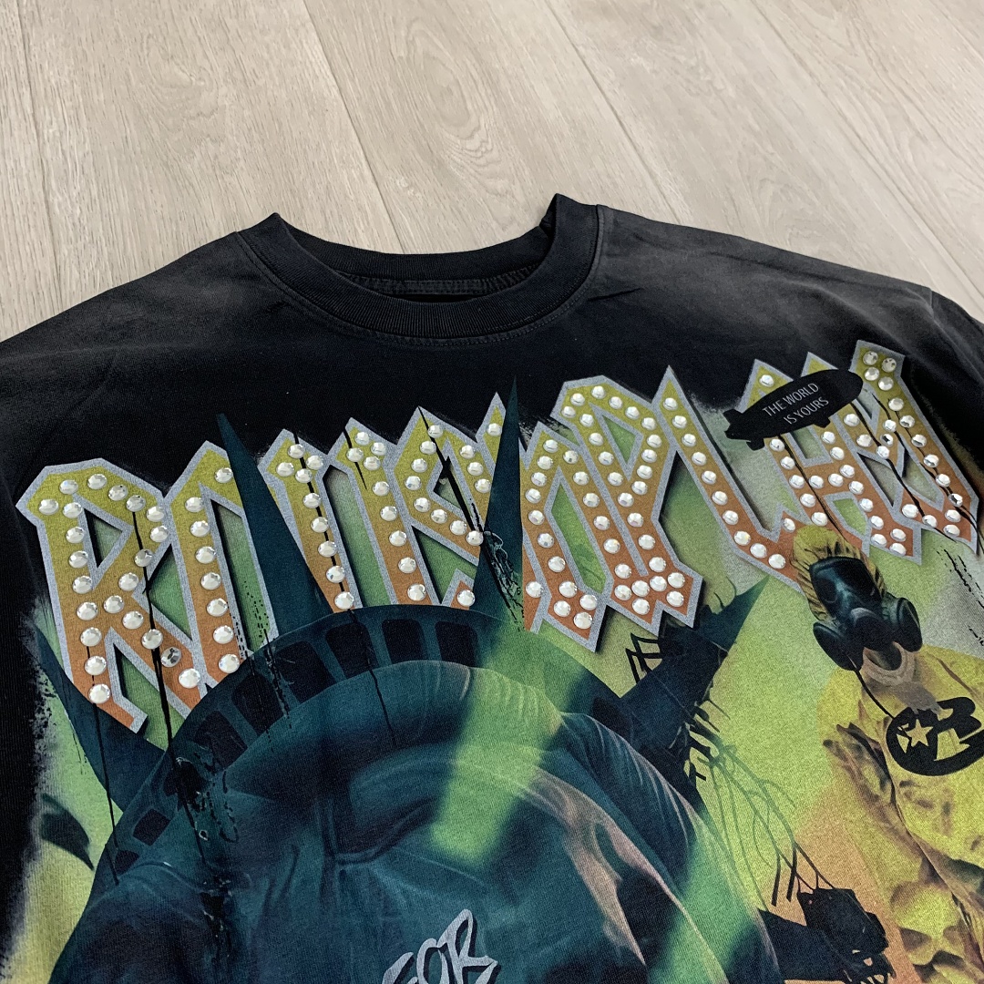 R817# P80 Rough Play Warning Long Sleeve Shirt洛杉矶最新潮牌烫钻长袖T恤