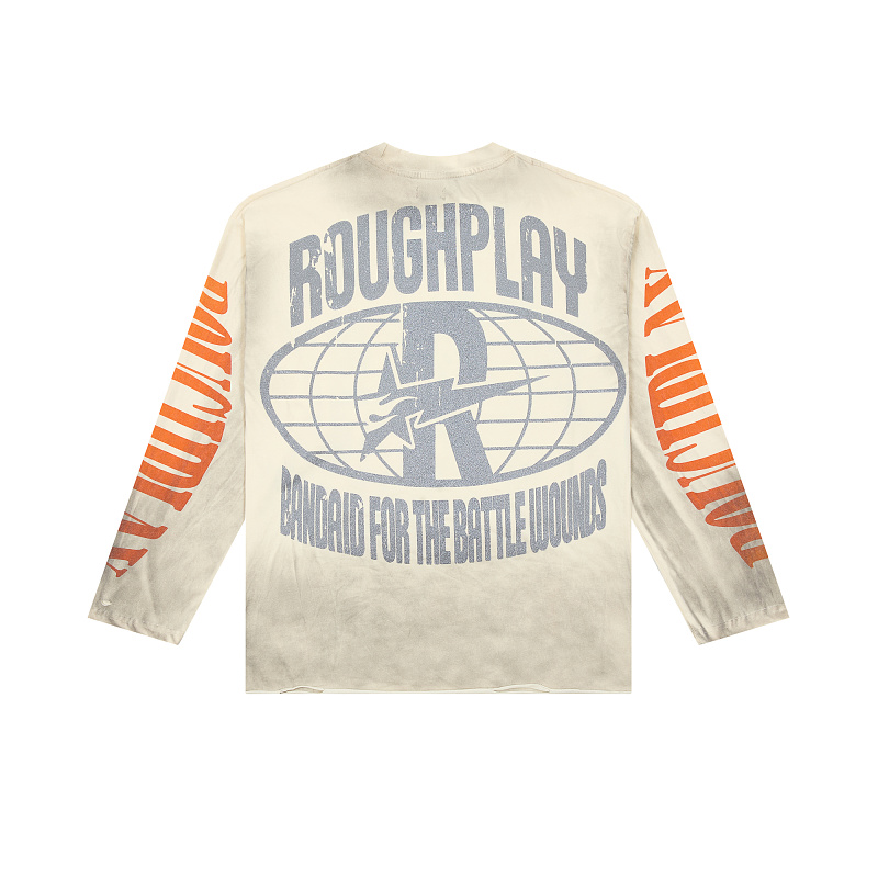 R817# P80 Rough Play Warning Long Sleeve Shirt洛杉矶最新潮牌烫钻长袖T恤