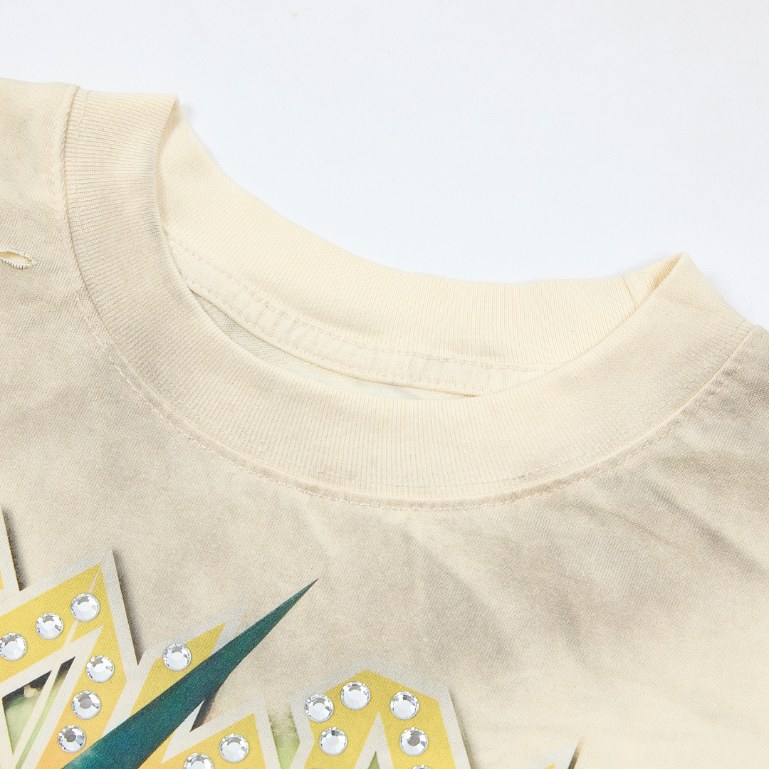 R817# P80 Rough Play Warning Long Sleeve Shirt洛杉矶最新潮牌烫钻长袖T恤