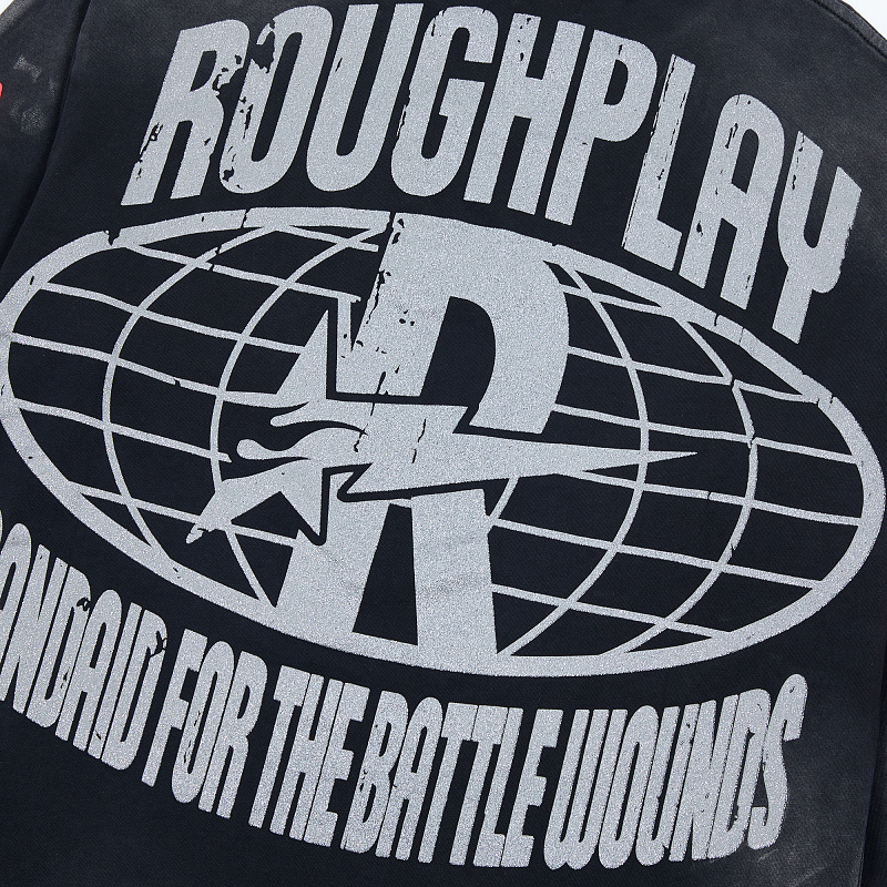 R817# P80 Rough Play Warning Long Sleeve Shirt洛杉矶最新潮牌烫钻长袖T恤