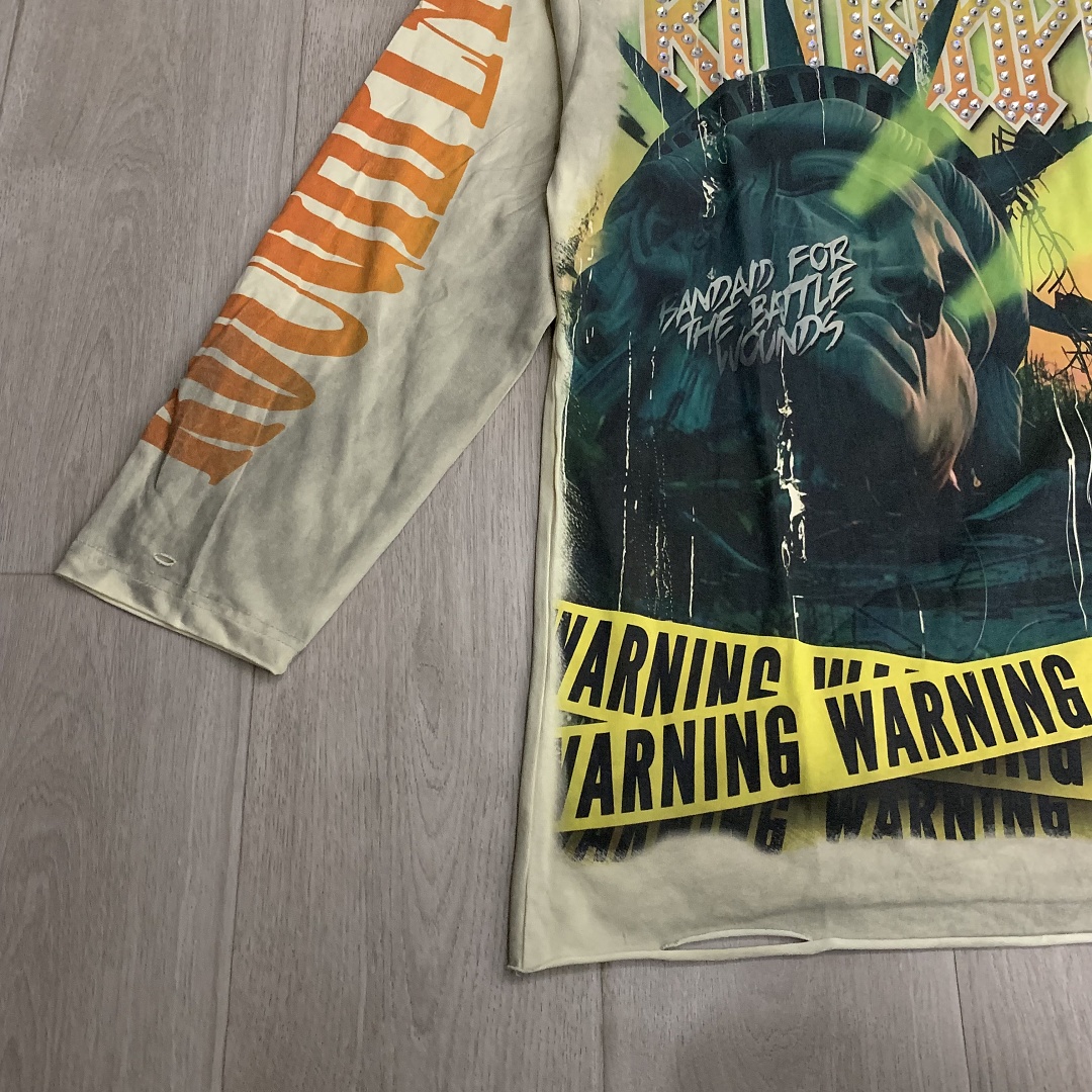 R817# P80 Rough Play Warning Long Sleeve Shirt洛杉矶最新潮牌烫钻长袖T恤