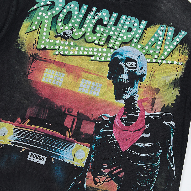 R130# P69 RoughPlay T-Shirt 2026最新欧美街头潮牌拼接烫钻短袖