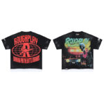 R130# P69 RoughPlay T-Shirt 2026最新欧美街头潮牌拼接烫钻短袖