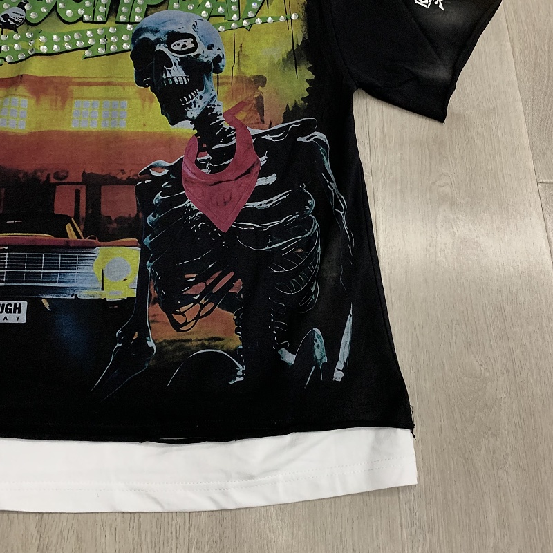 R130# P69 RoughPlay T-Shirt 2026最新欧美街头潮牌拼接烫钻短袖