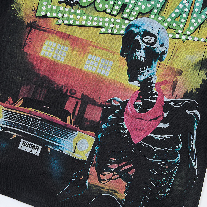 R130# P69 RoughPlay T-Shirt 2026最新欧美街头潮牌拼接烫钻短袖