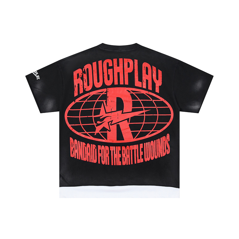 R130# P69 RoughPlay T-Shirt 2026最新欧美街头潮牌拼接烫钻短袖