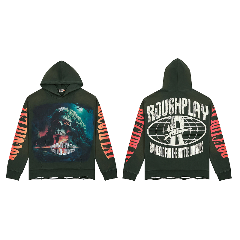 R131# P118RoughPlay sland Hoodie (GREEN) 洛杉矶最新款潮牌破洞帽衫卫衣