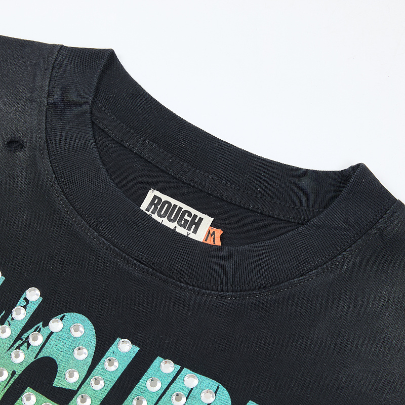 R826# P68 RoughPlay T-Shirt 2026最新欧美街头潮牌拼接烫钻短袖
