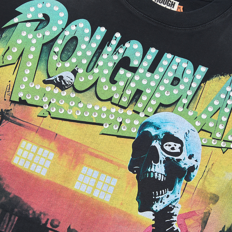 R826# P68 RoughPlay T-Shirt 2026最新欧美街头潮牌拼接烫钻短袖