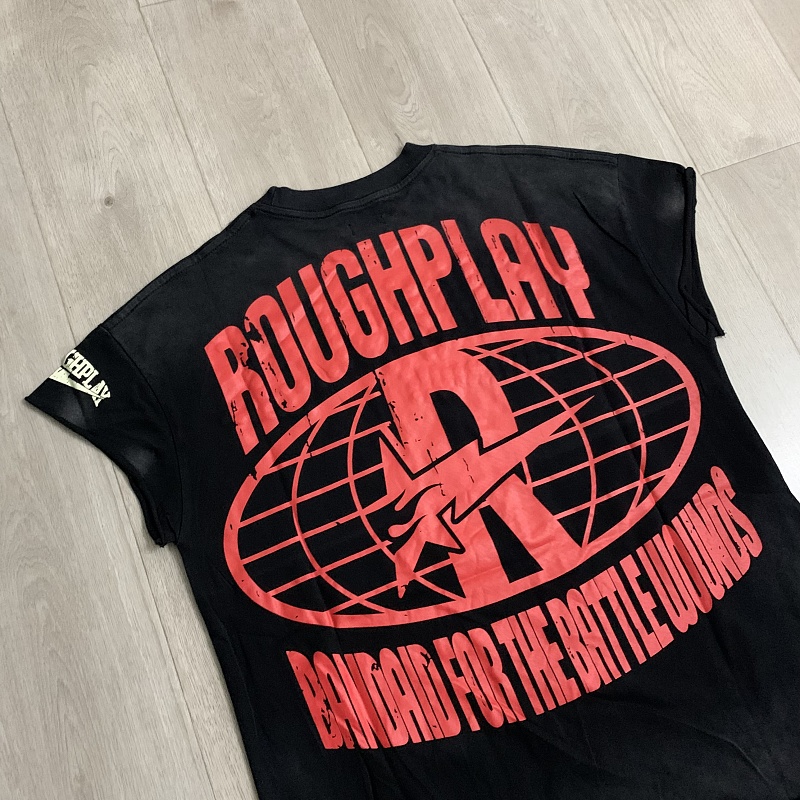 R826# P68 RoughPlay T-Shirt 2026最新欧美街头潮牌拼接烫钻短袖